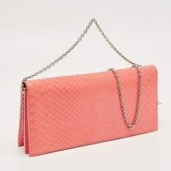 Pre Owned Dior Coral Orange Python Lady Dior Croisiere Chain Clutch