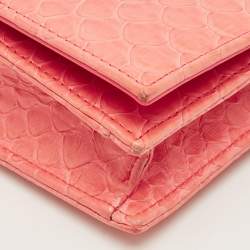 Pre Owned Dior Coral Orange Python Lady Dior Croisiere Chain Clutch