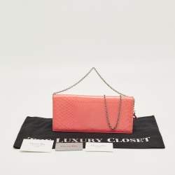 Pre Owned Dior Coral Orange Python Lady Dior Croisiere Chain Clutch