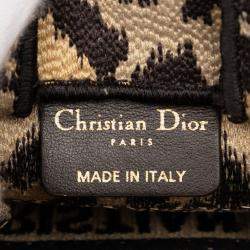 Pre Owned Dior Brown Mizza Mini Embroidered Canvas Leopard Vertical Book Tote