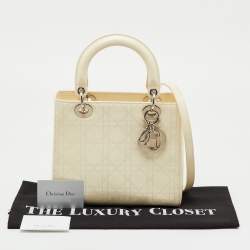 Pre Owned Dior Off White Cannage Patent Leather Medium Lady Dior Tote