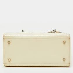 Pre Owned Dior Off White Cannage Patent Leather Medium Lady Dior Tote