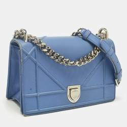 Pre Owned Dior Light Blue Cannage Leather Small Diorama Flap Bag