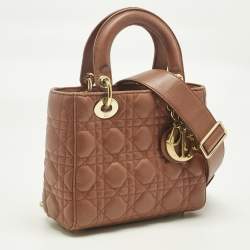 Pre Owned Dior Brown Cannage Leather Small Lady Dior Tote