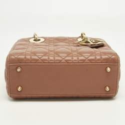 Pre Owned Dior Brown Cannage Leather Small Lady Dior Tote
