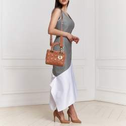 Pre Owned Dior Brown Cannage Leather Small Lady Dior Tote
