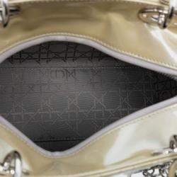 Pre Owned Dior Beige Brown Medium Patent Cannage Lady Dior
