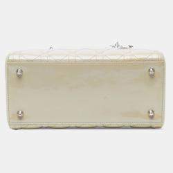Pre Owned Dior Beige Brown Medium Patent Cannage Lady Dior