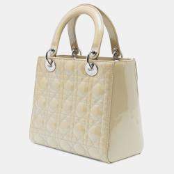 Pre Owned Dior Beige Brown Medium Patent Cannage Lady Dior