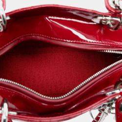 Pre Owned Dior Red Medium Patent Cannage Lady Dior