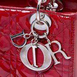 Pre Owned Dior Red Medium Patent Cannage Lady Dior
