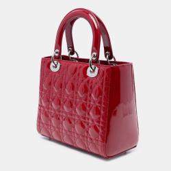 Pre Owned Dior Red Medium Patent Cannage Lady Dior