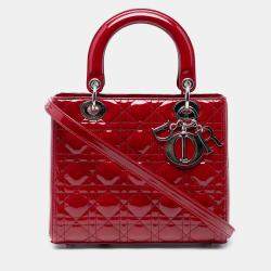 Pre Owned Dior Red Medium Patent Cannage Lady Dior