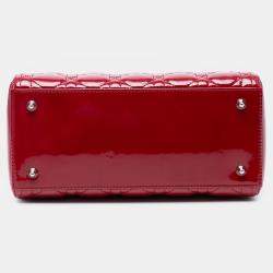 Pre Owned Dior Red Medium Patent Cannage Lady Dior