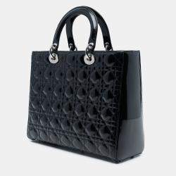 Pre Owned Dior Black Large Patent Cannage Lady Dior