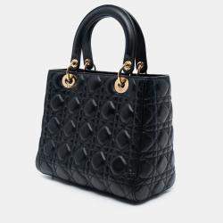 Pre Owned Dior Black Medium Lambskin Cannage Lady Dior