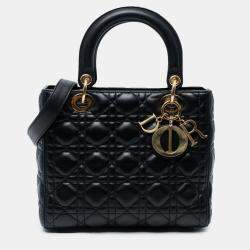 Pre Owned Dior Black Medium Lambskin Cannage Lady Dior