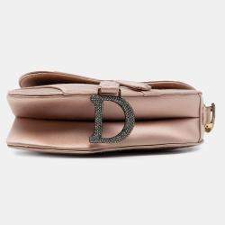 Pre Owned Dior Pink Mini Satin Crystal Embellished Saddle Bag