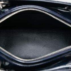 Pre Owned Dior Navy Blue Medium Patent Cannage Lady Dior