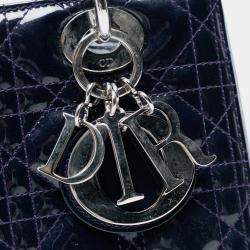Pre Owned Dior Navy Blue Medium Patent Cannage Lady Dior