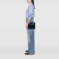 Pre Owned Dior Navy Blue Medium Patent Cannage Lady Dior
