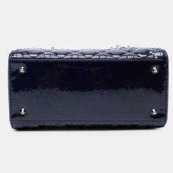 Pre Owned Dior Navy Blue Medium Patent Cannage Lady Dior