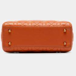 Pre Owned Dior Orange Small Lambskin Cannage MyABCDior Lady Dior