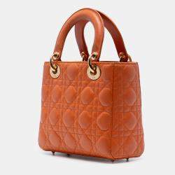 Pre Owned Dior Orange Small Lambskin Cannage MyABCDior Lady Dior