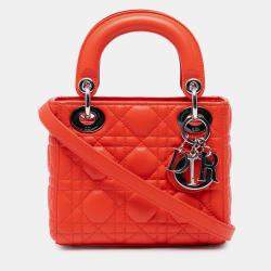 Pre Owned Dior Orange Mini Lambskin Cannage Lady Dior