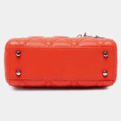 Pre Owned Dior Orange Mini Lambskin Cannage Lady Dior