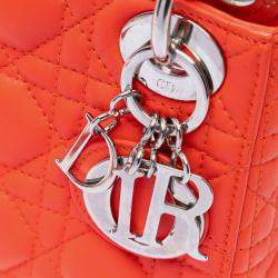 Pre Owned Dior Orange Mini Lambskin Cannage Lady Dior