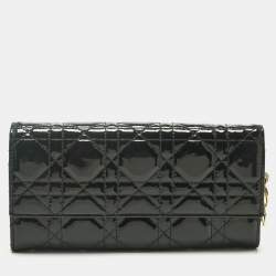 Pre Owned Dior Black Cannage Patent Leather Lady Dior Continental Wallet