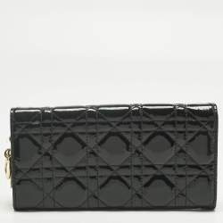 Pre Owned Dior Black Cannage Patent Leather Lady Dior Continental Wallet