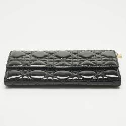 Pre Owned Dior Black Cannage Patent Leather Lady Dior Continental Wallet