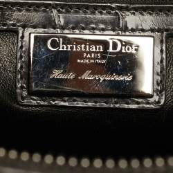 Pre Owned Dior Dark Grey Shine Crocodile Extra Large Lady Dior Tote