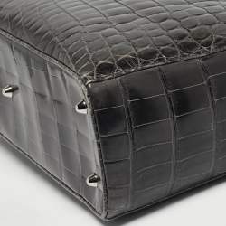 Pre Owned Dior Dark Grey Shine Crocodile Extra Large Lady Dior Tote
