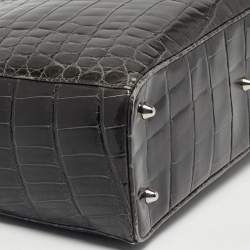 Pre Owned Dior Dark Grey Shine Crocodile Extra Large Lady Dior Tote