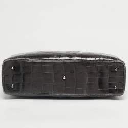 Pre Owned Dior Dark Grey Shine Crocodile Extra Large Lady Dior Tote