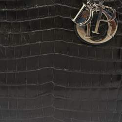 Pre Owned Dior Dark Grey Shine Crocodile Extra Large Lady Dior Tote