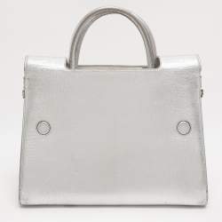 Pre Owned Dior Metallic Silver Leather Medium Diorever Bag