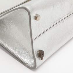 Pre Owned Dior Metallic Silver Leather Medium Diorever Bag