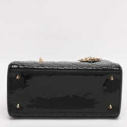 Pre Owned Dior Black Cannage Patent Leather Medium Lady Dior Tote