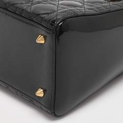 Pre Owned Dior Black Cannage Patent Leather Medium Lady Dior Tote