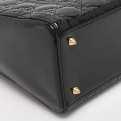 Pre Owned Dior Black Cannage Patent Leather Medium Lady Dior Tote