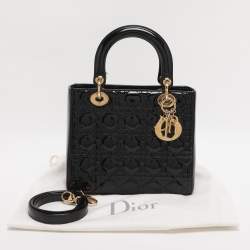 Pre Owned Dior Black Cannage Patent Leather Medium Lady Dior Tote