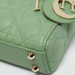 Pre Owned Dior Green Cannage Leather Micro Lady Dior Tote