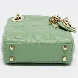 Pre Owned Dior Green Cannage Leather Micro Lady Dior Tote