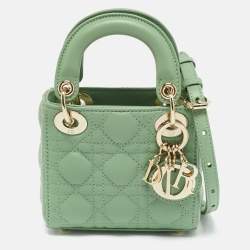 Pre Owned Dior Green Cannage Leather Micro Lady Dior Tote