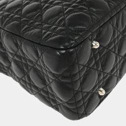 Pre Owned Christian Dior Black Lambskin Lady Dior Cannage Tote Handbag