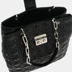 Pre Owned Christian Dior Black Lambskin Lady Dior Cannage Tote Handbag